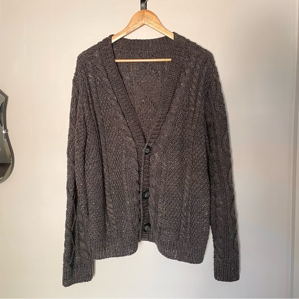 X-Large Hand Knit Gray Cardigan